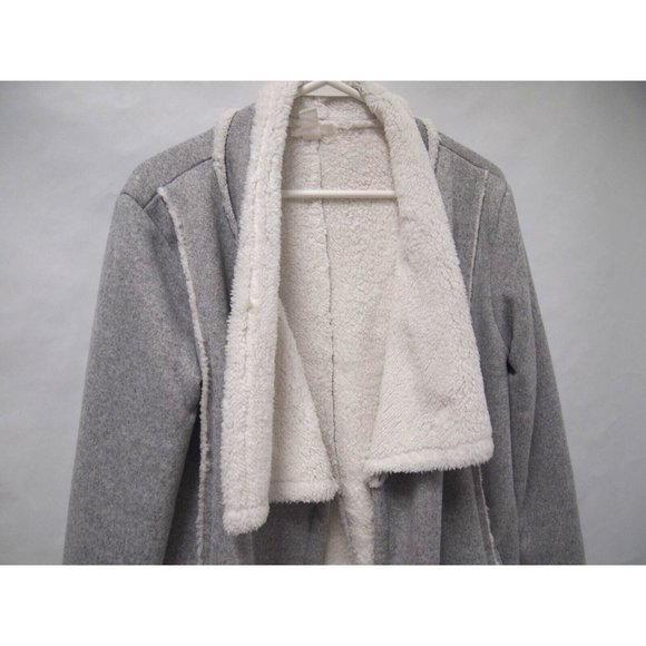 LOFT Lounge Womens Sherpa Jacket M Grey Waterfall Draped Thick Warm Open - Picture 2 of 8